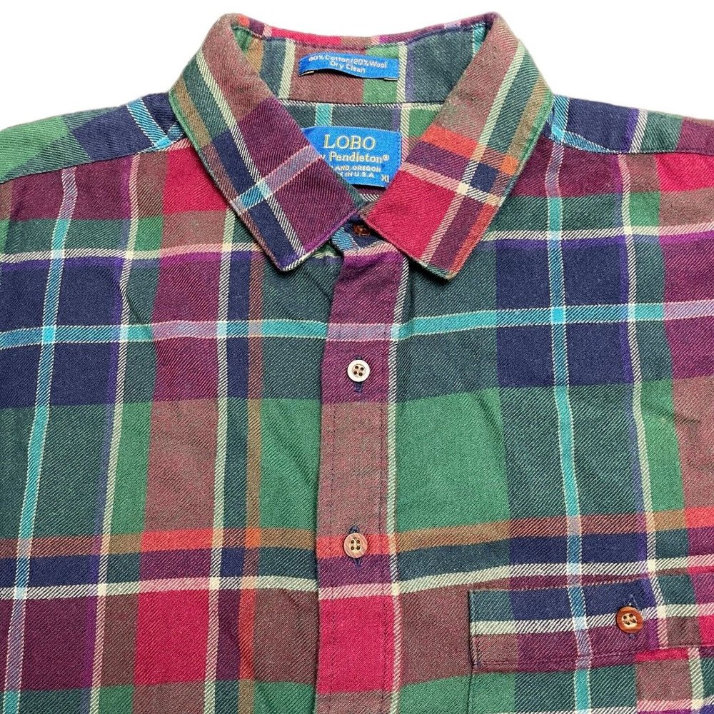 LOBO Pendleton Mens Flannel Shirt XL Long Sleeve Plaid Button Up Cotton Wool
